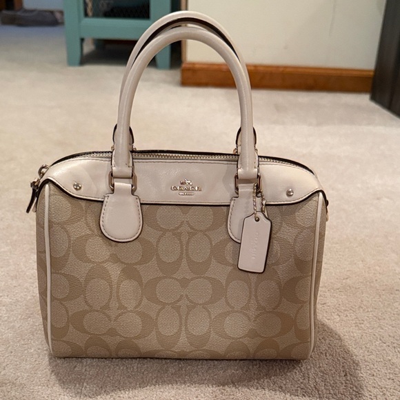 Coach Handbags - Coach Beige and White Signature Satchel